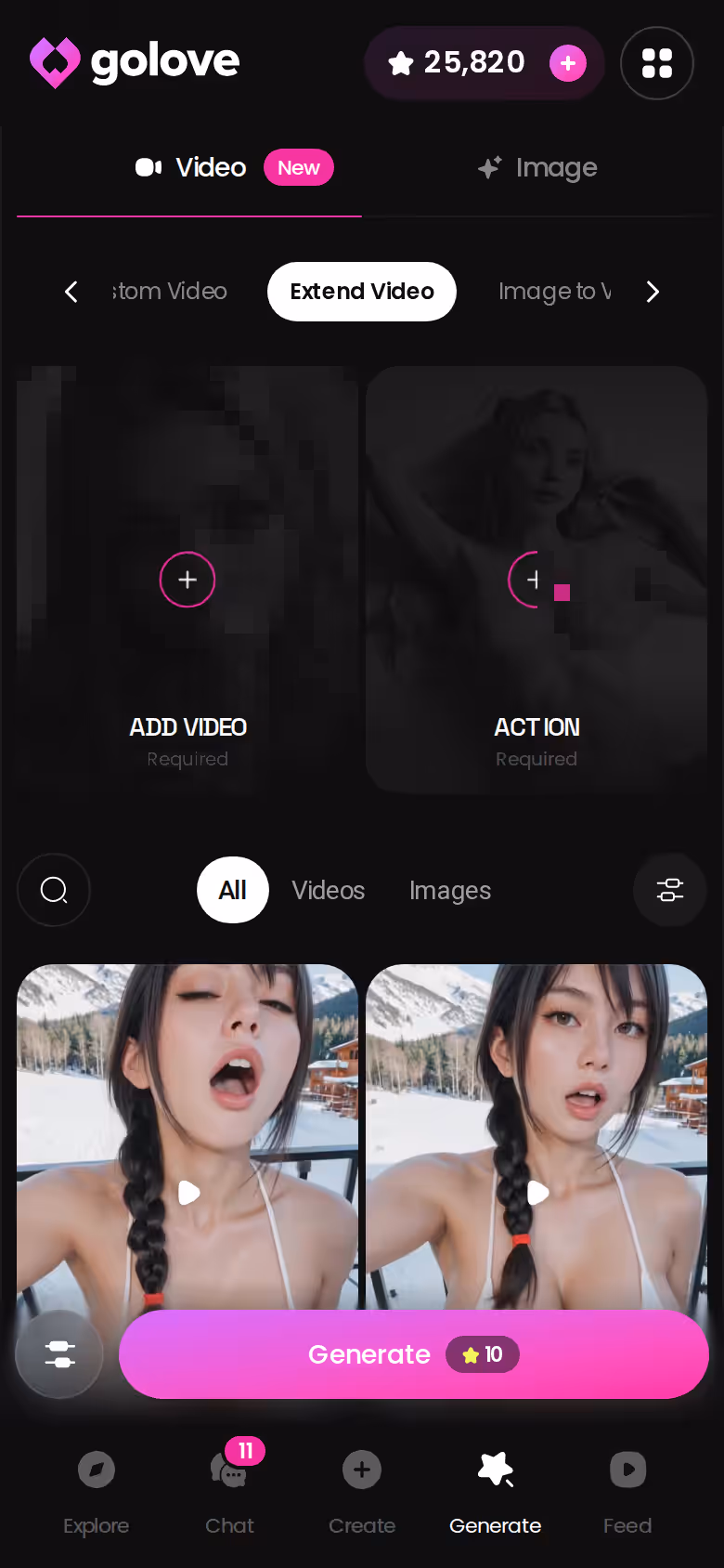 GoLove-Videogenerator auf dem Handy mit der Funktion Video verlängern
